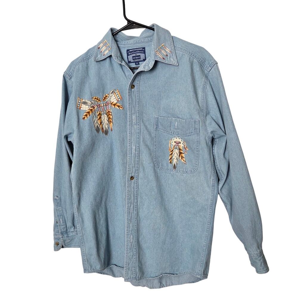 Vintage Real Good Denim By All Sport Denim Long Sleeve Button Up Shirt Small